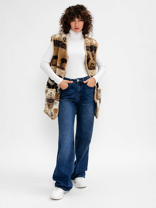 Жилет меховой из верблюжьей шерсти на молнии, рис.Олени 